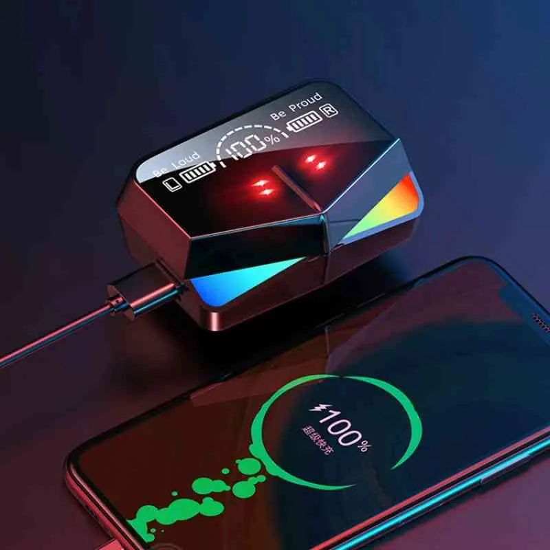 Futuristic RGB Wireless Earbuds with Digital Display Case