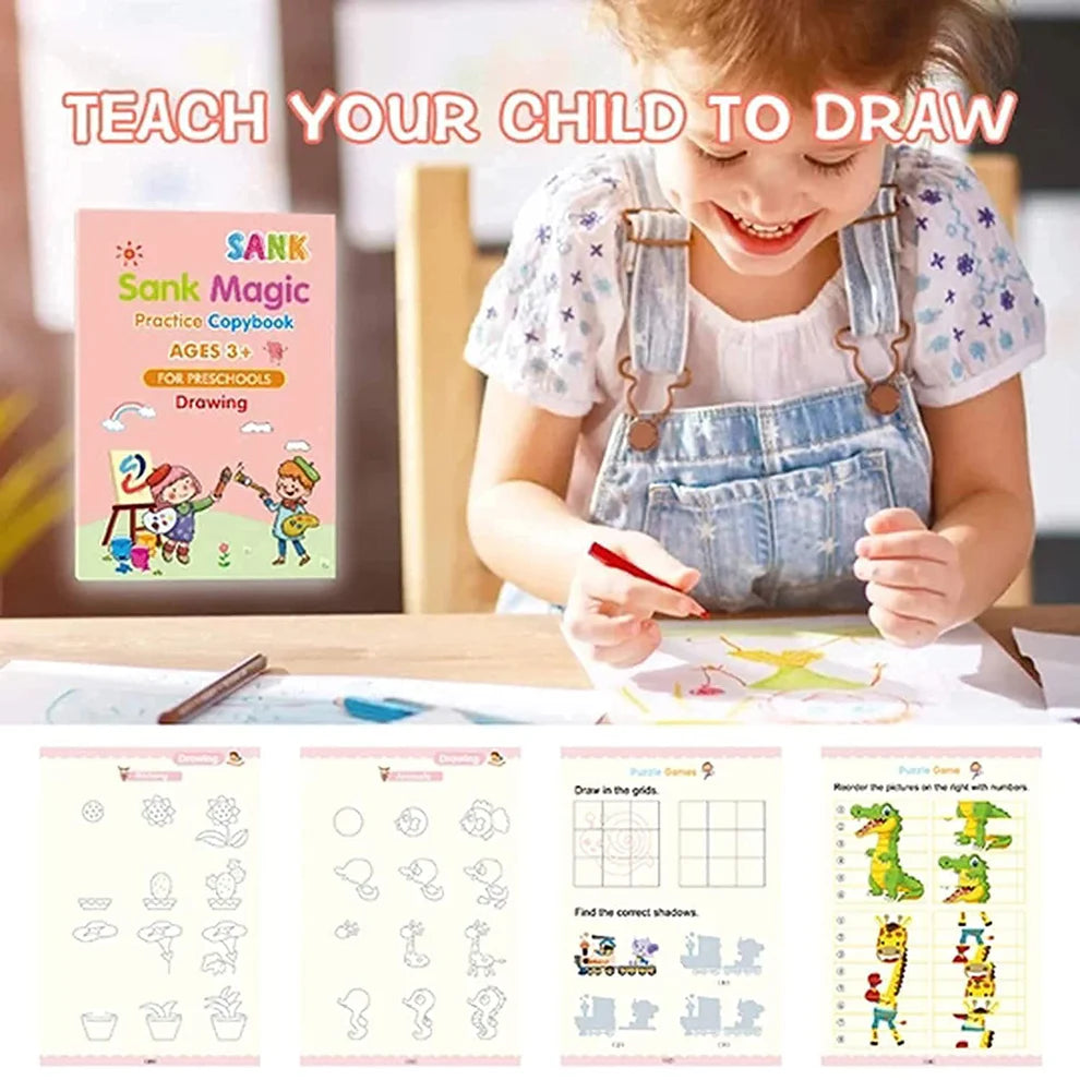 Pack of 04 Magic Practice Copybooks – Number Tracing & Calligraphy Fun for Preschoolers